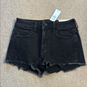 Women's Black Lace Denim Shorts
